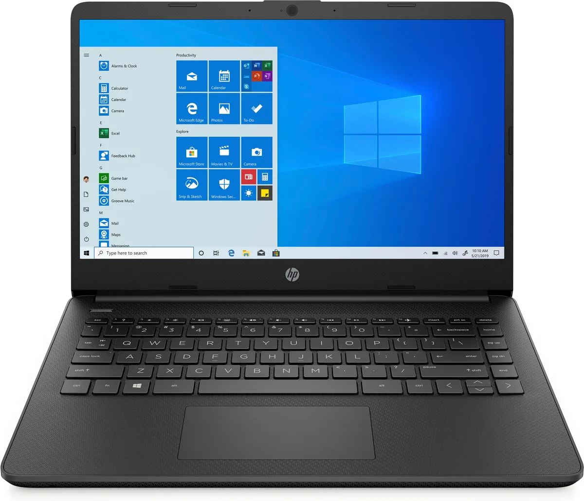 Thin black 14 inch laptop with micro-edge HD display