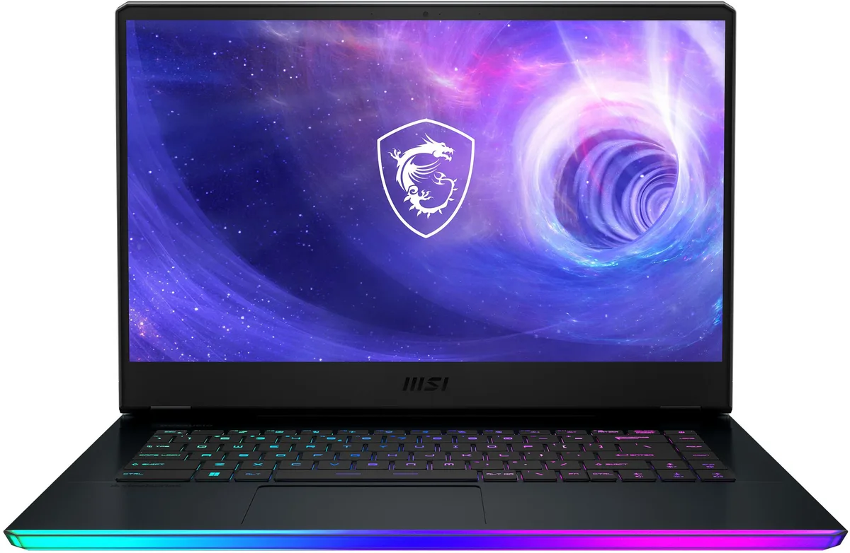 Blue 15.6 inch gaming laptop with per-key RGB backlit keyboard and angular chassis