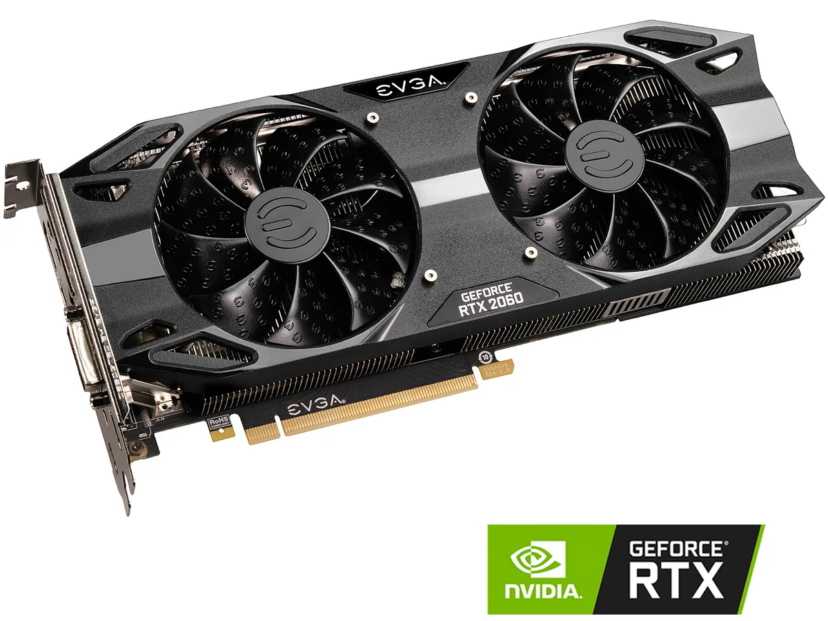 Black dual-fan graphics card with silver backplate