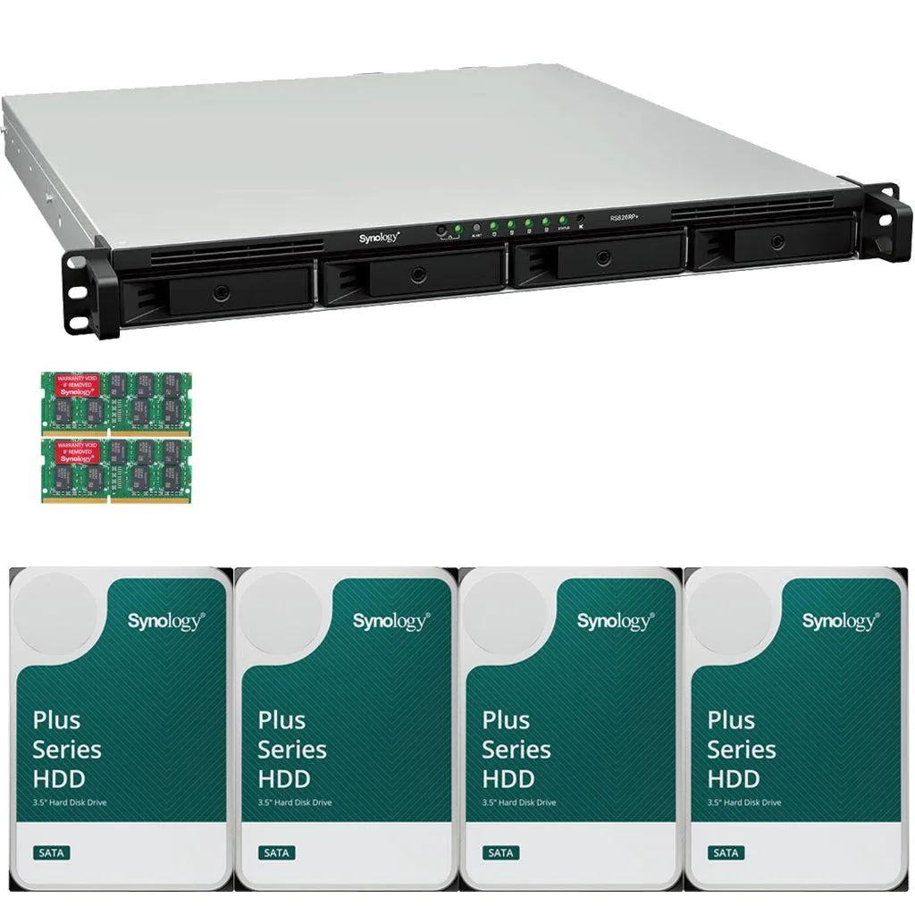 Black 1U rackmount NAS with four front drive bays and status LEDs