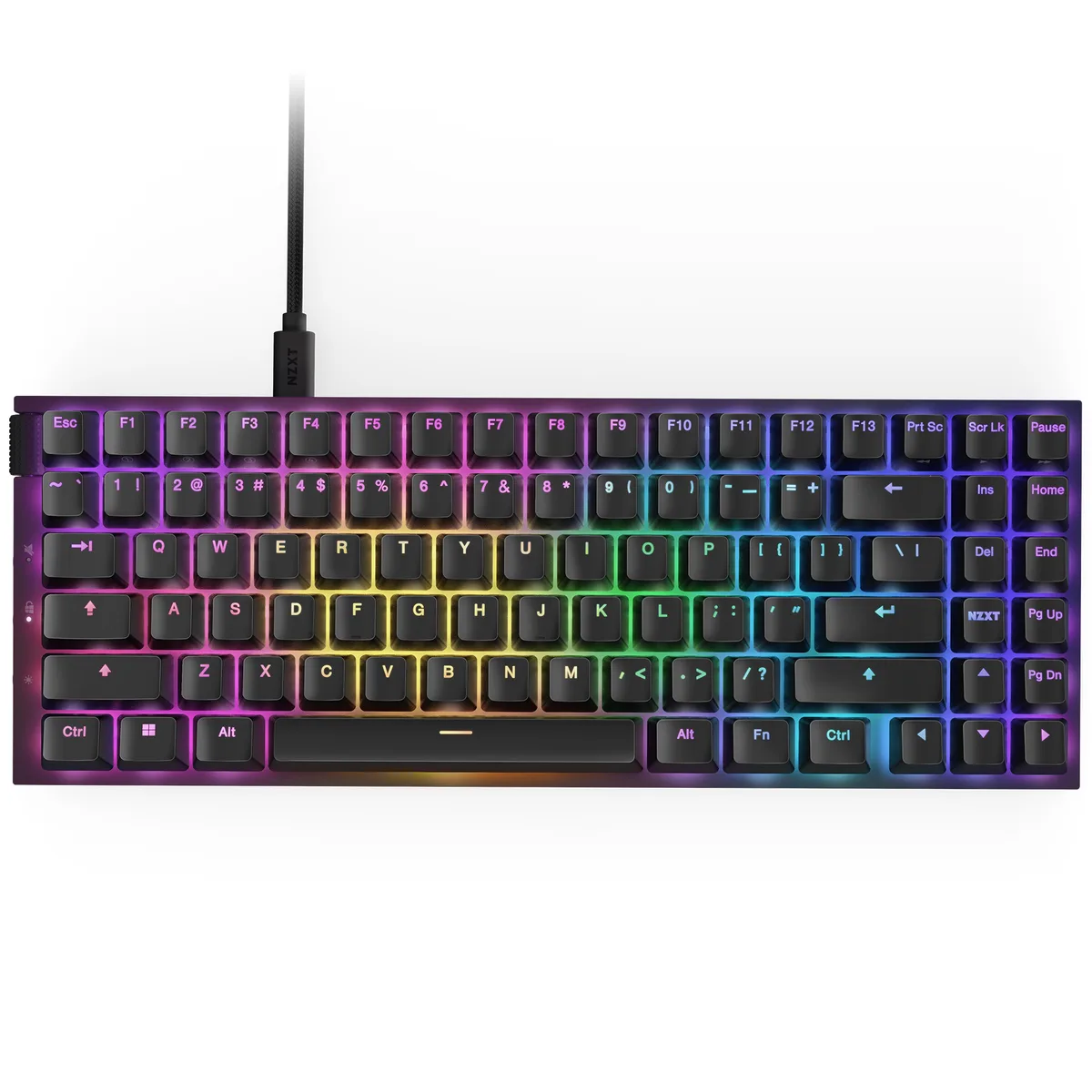 Black mini tenkeyless keyboard with aluminium frame and per-key RGB backlighting