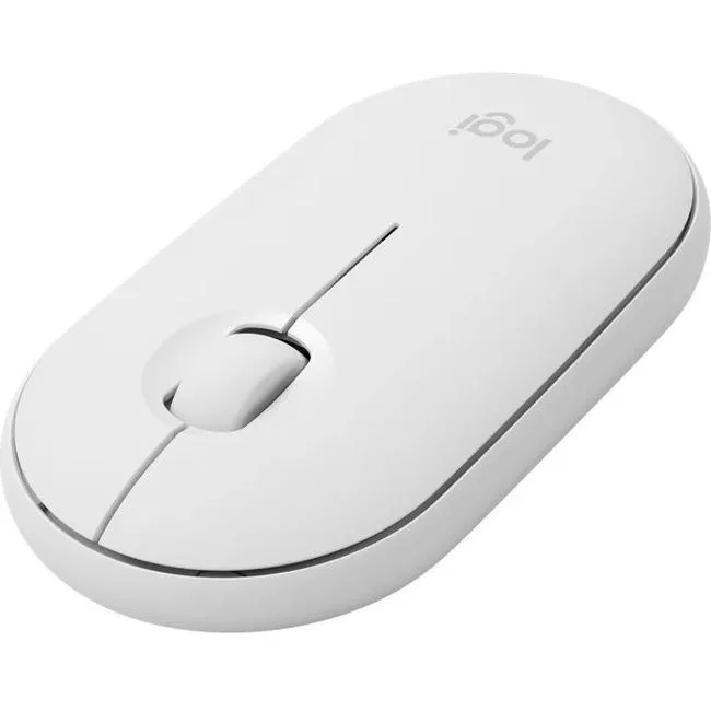 White Logitech Pebble i345 gaming mouse, smooth rounded shape
