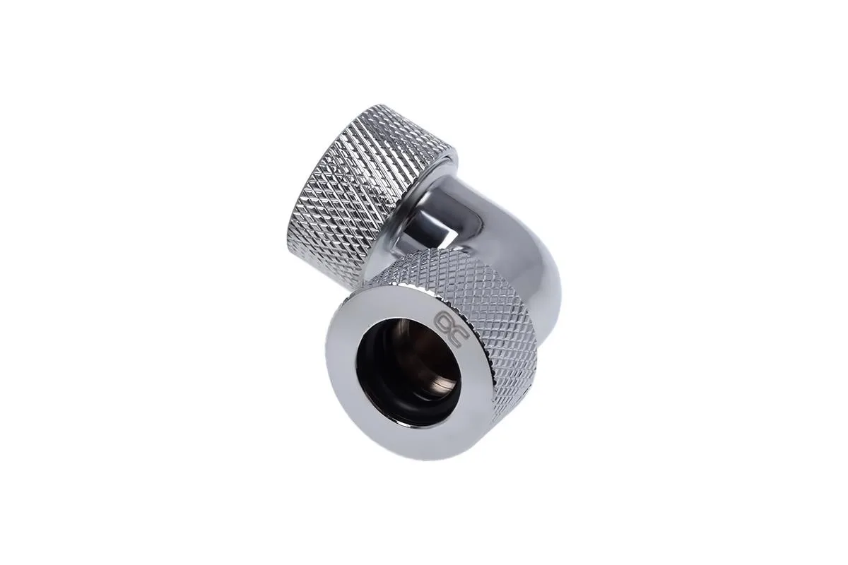 Chrome 90-degree compression fitting with knurled collars for 13mm hard tube