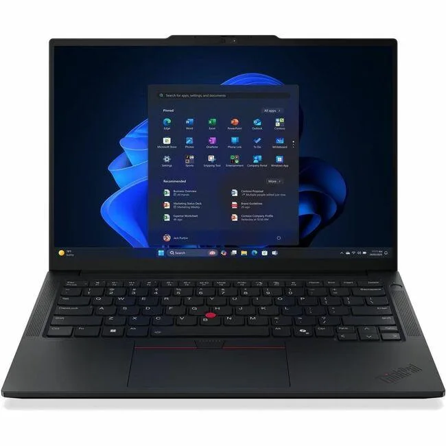Black 14 inch ThinkPad E14 Gen 7 laptop closed on a surface