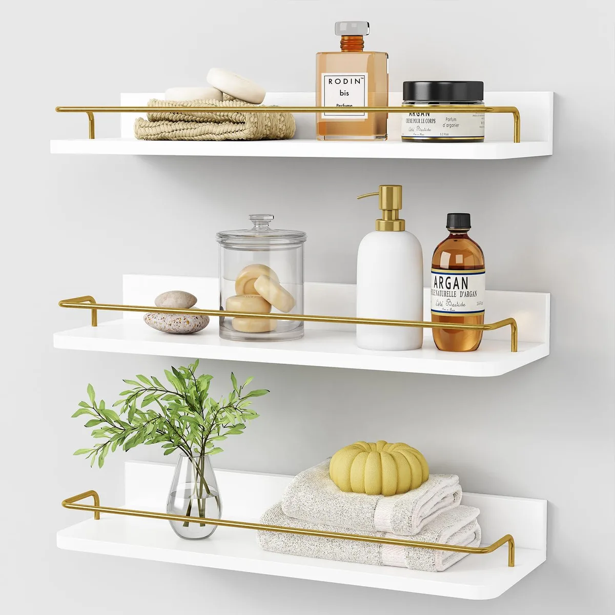 Knape & Vogt 89WH10618 17" White Gold Floating Shelves Set of 3 — 商品照片