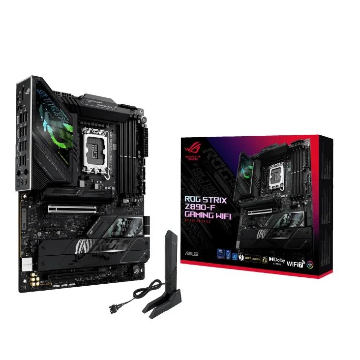 Rectangular ATX motherboard with black VRM heatsinks, silver M.2 covers and subtle RGB lighting