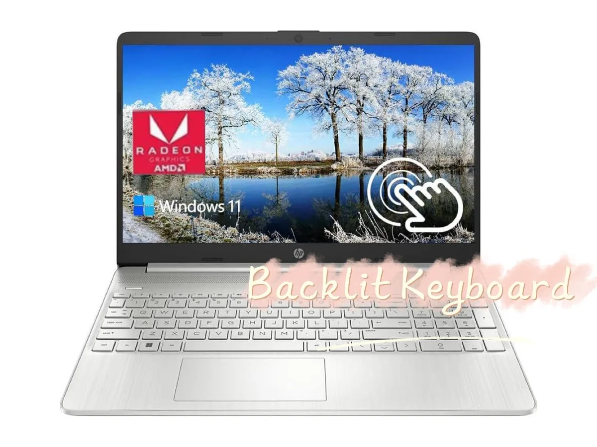Silver 17.3 inch touchscreen laptop with lift-hinge design