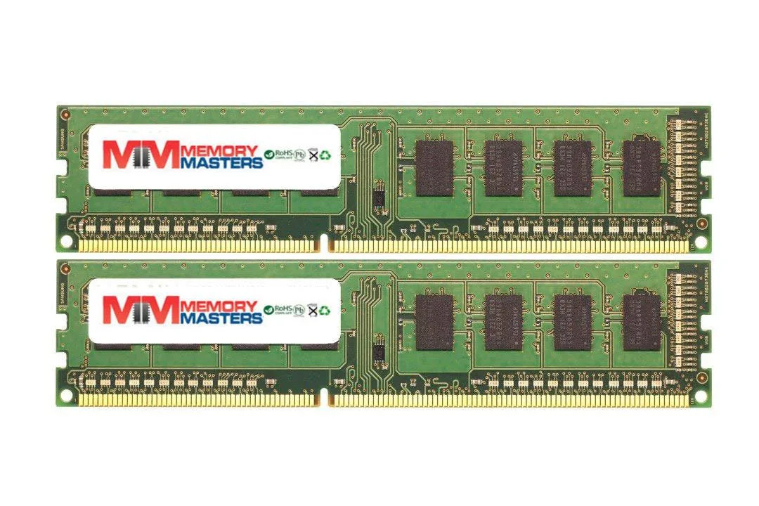 Two green DDR3 desktop memory modules with gold contacts