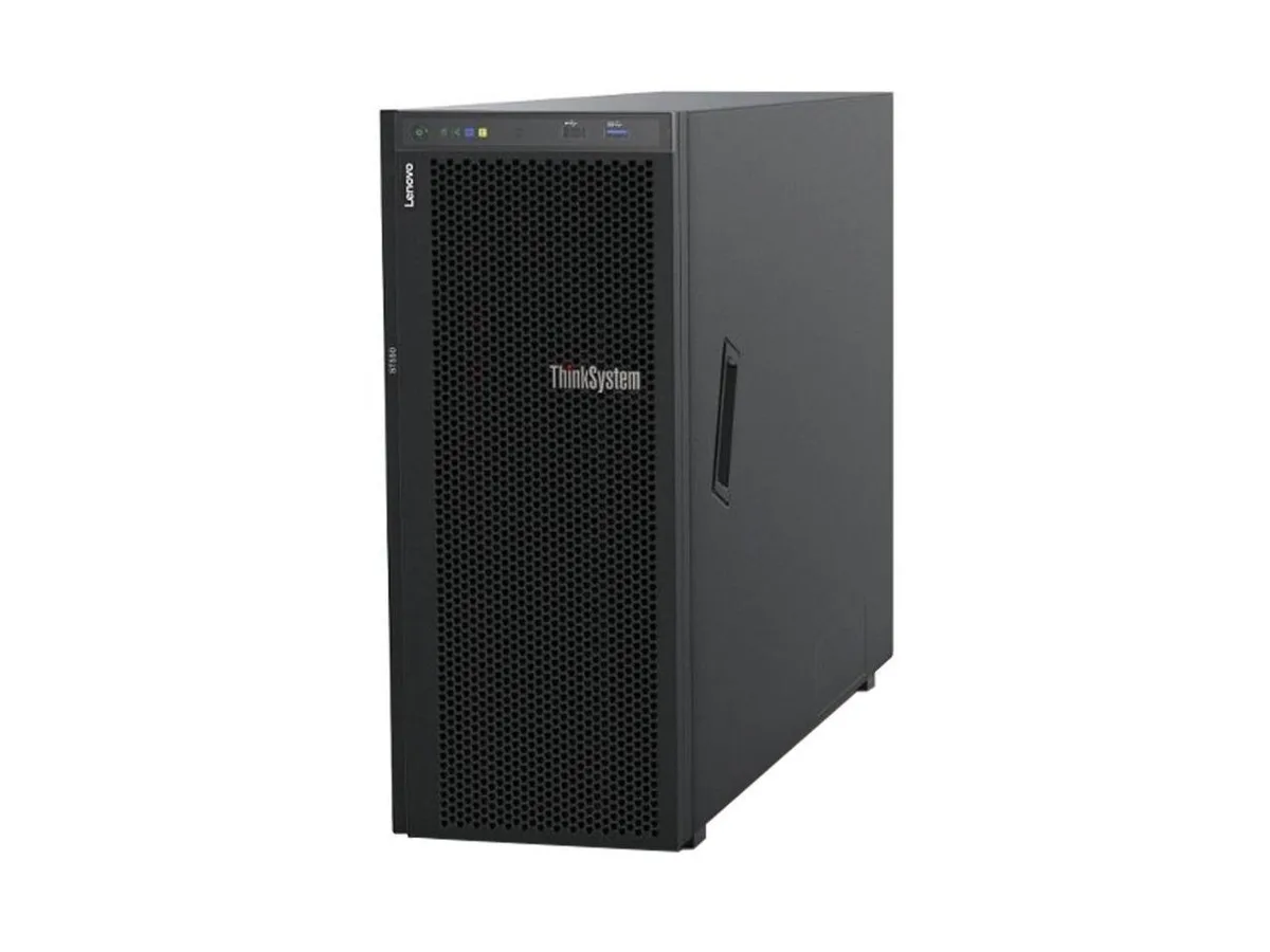 Tower server, matte black chassis, front drive bays visible