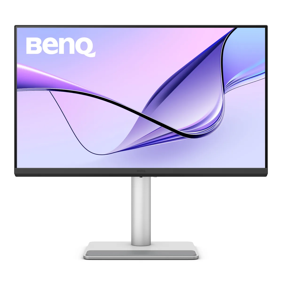 Silver 27 inch flat IPS monitor on height adjustable stand, thin bezels, anti glare screen