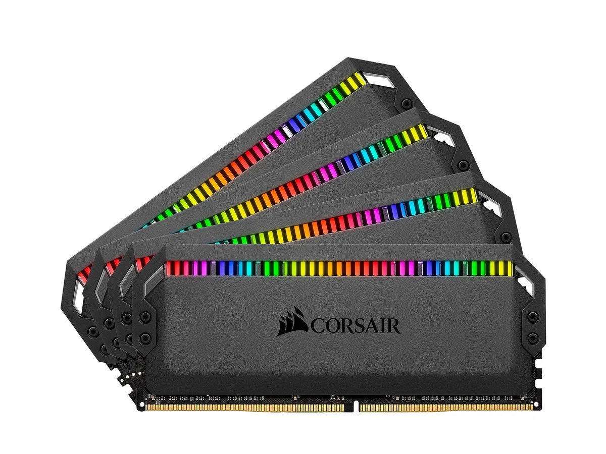 Four platinum anodized aluminium DIMMs with RGB light bars