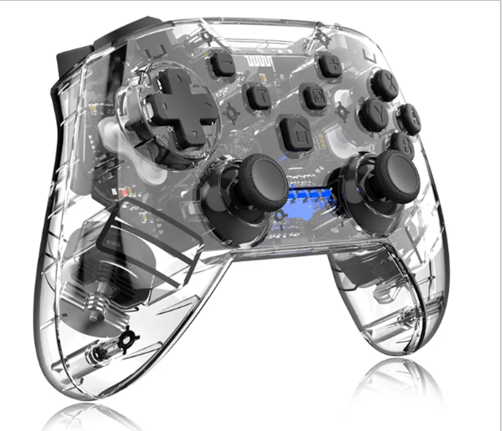 Transparent black and red gamepad with ergonomic shape