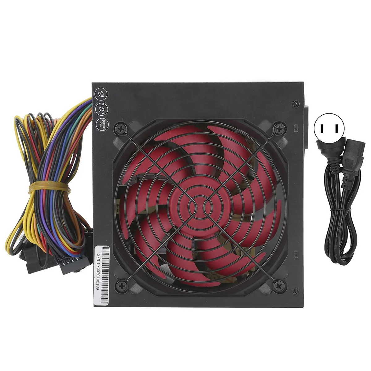 Black ATX power supply with red 12cm fan, 140x150x86mm