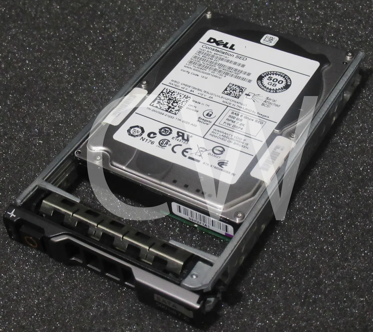Silver 2.5 inch SAS hard drive in black server caddy