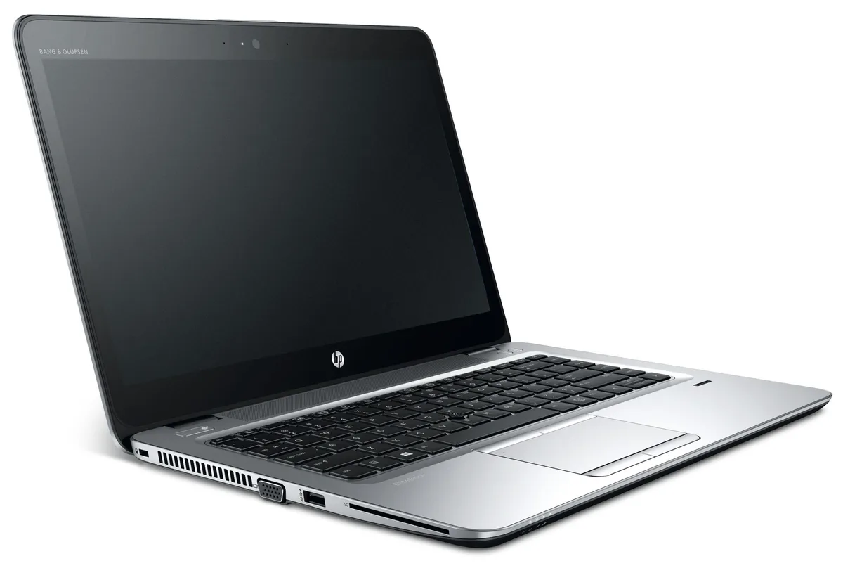 Silver 14 inch EliteBook laptop closed showing matte finish and HP logo