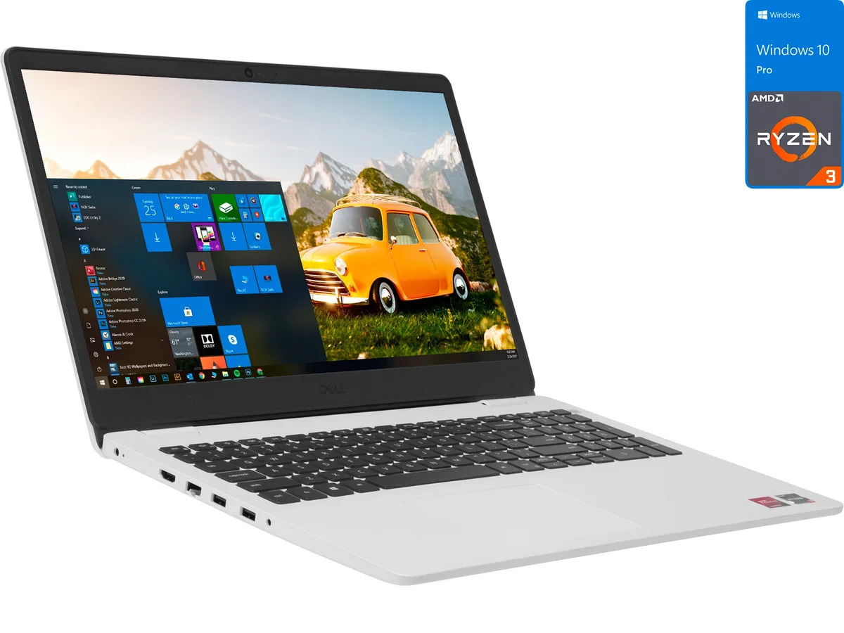 White Dell Inspiron 3505 notebook, 15.6 inch FHD non-touch display, slim borders