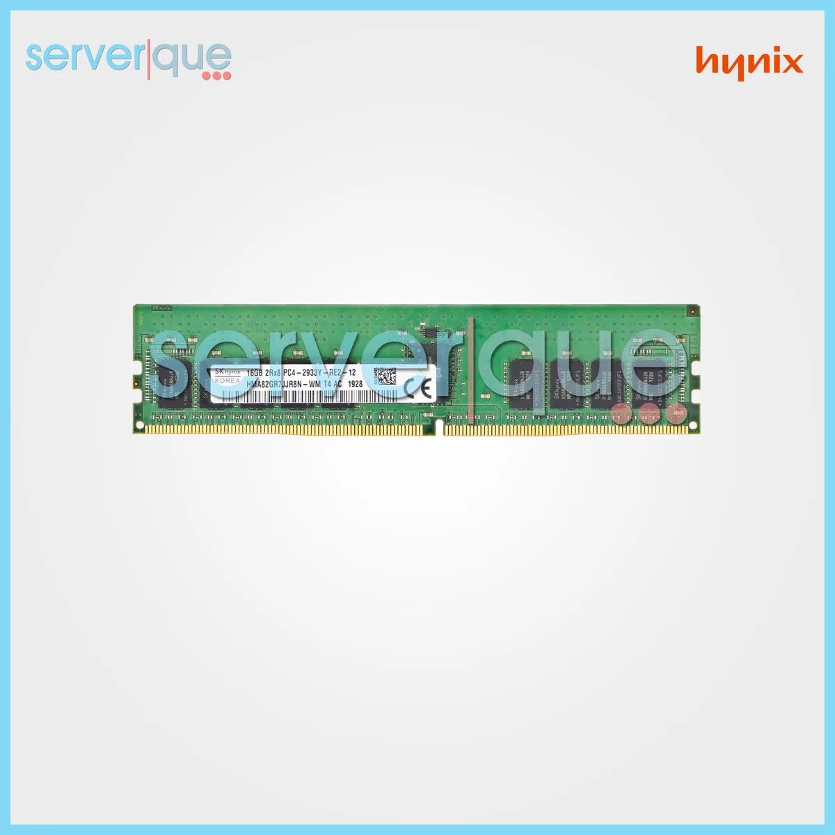 Green rectangular DDR4 memory module with black chips and gold edge connectors