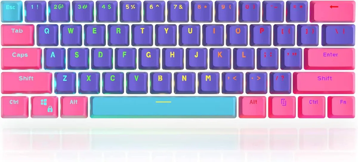 usbroway usbroway PBT Backlit Keycaps 60% 61-Key 6.25U Space Bar OEM Profile Cherry MX (Purple Pink Blue) — product photo