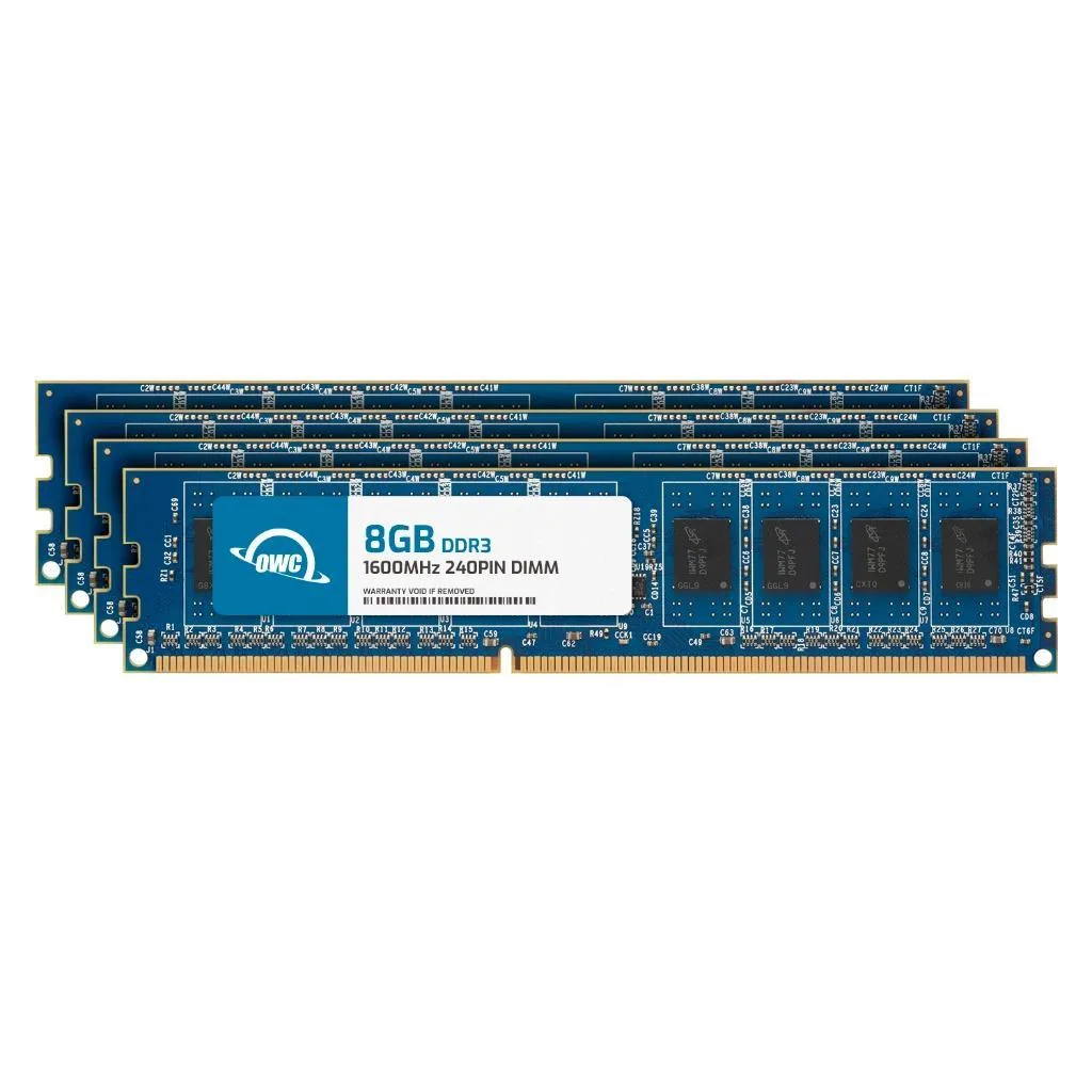 Four black DDR3 UDIMM modules without heat spreaders