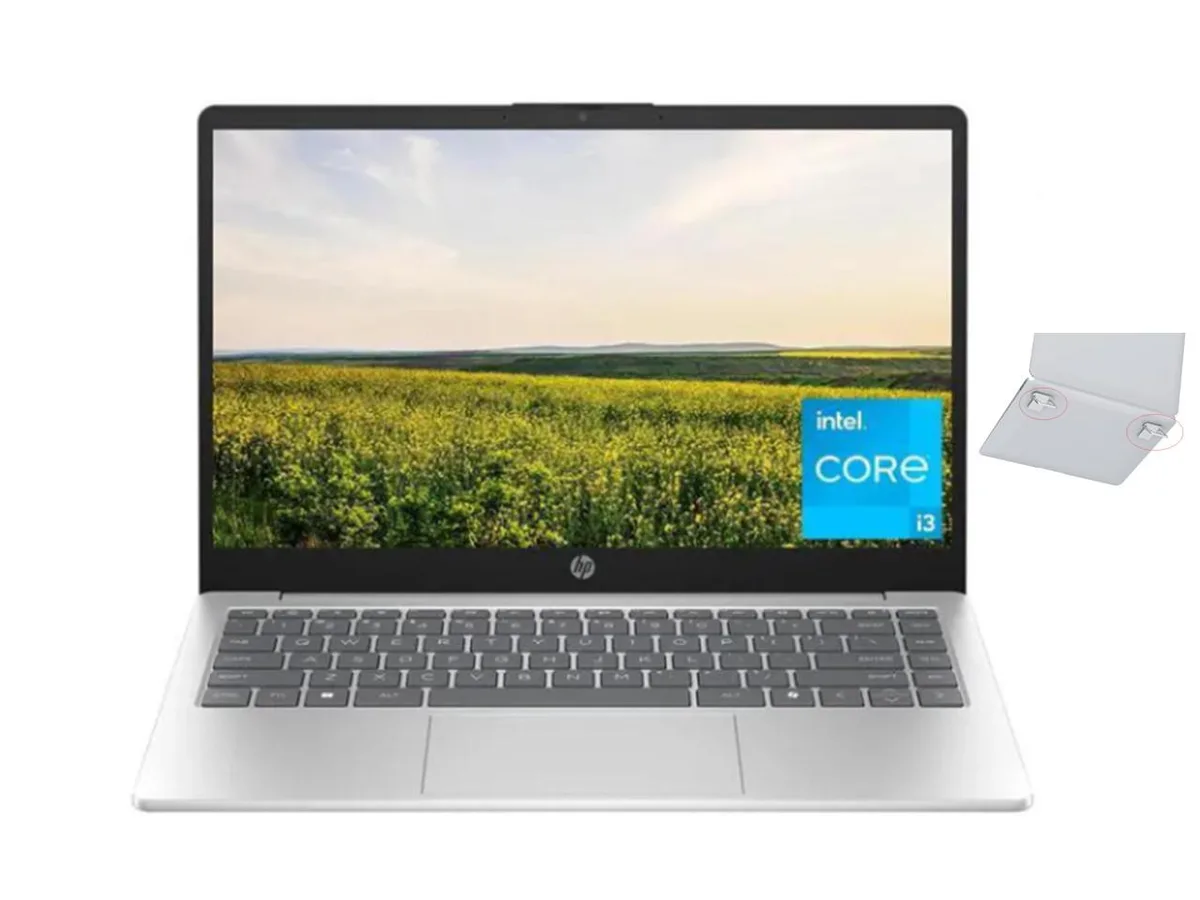 Silver 14 inch HP laptop with HD anti-glare display