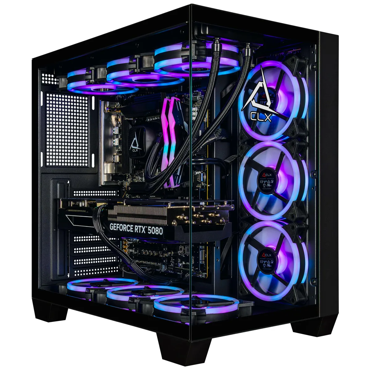CLX Gaming CLX Gaming TGMSETRTU5C00BM gaming PC Intel Core Ultra 9 285K 24-core 32GB DDR5 RTX 5080 16GB 2TB NVMe — product photo