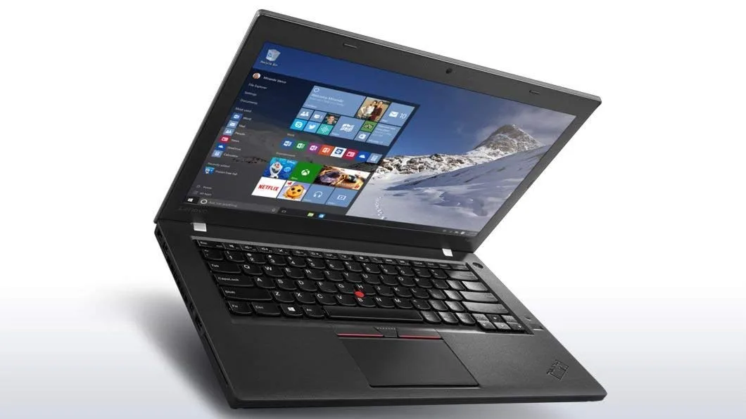 Black 14 inch ThinkPad T460 laptop with matte finish and integrated webcam