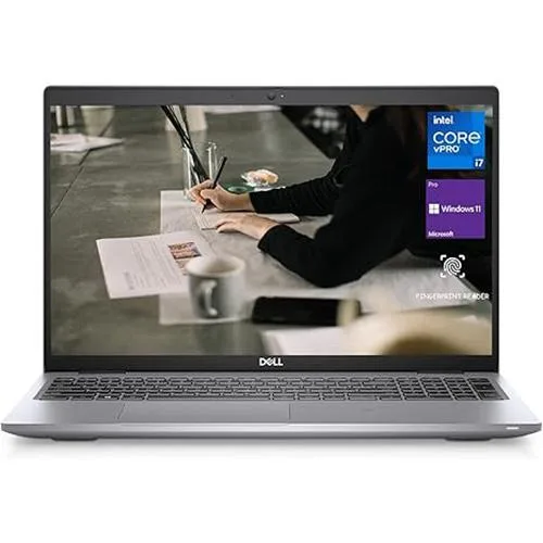 Silver 15.6 inch business laptop closed showing Dell logo
