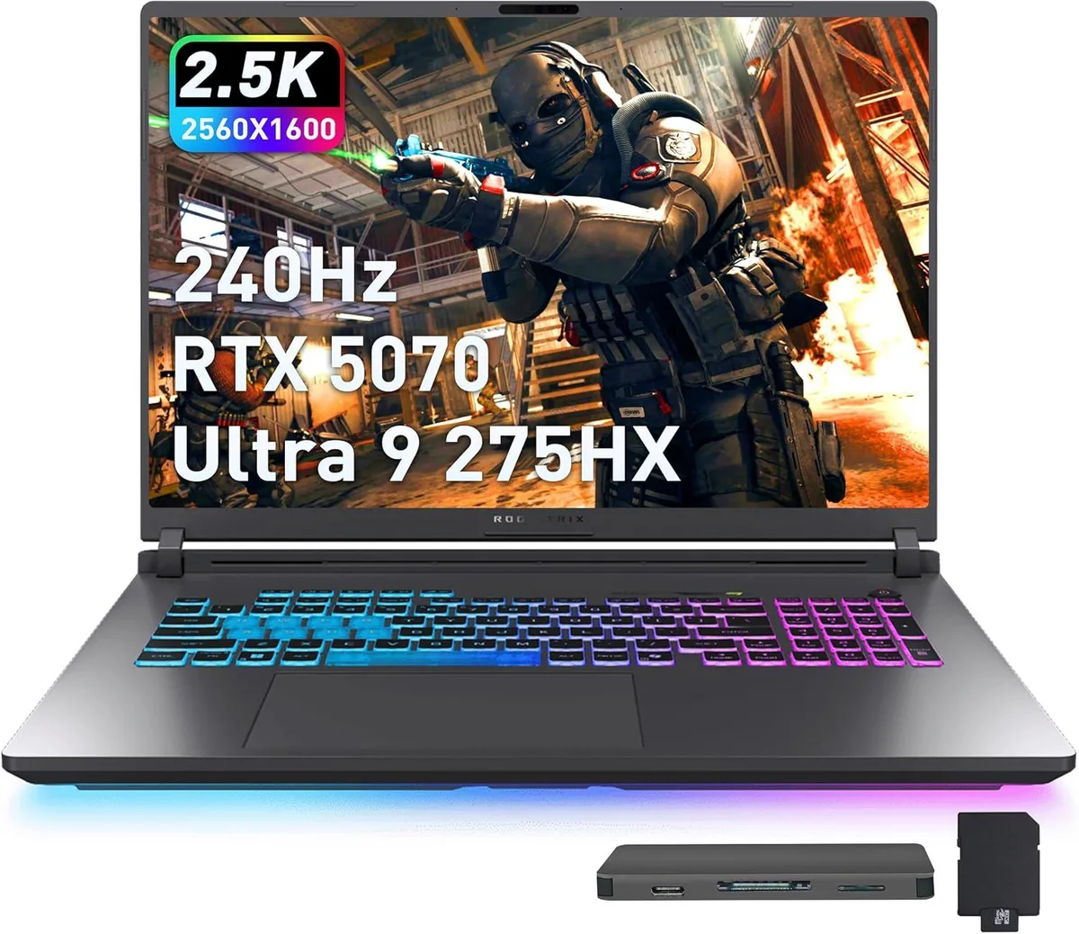 Gray 18 inch gaming laptop with RGB backlit keyboard