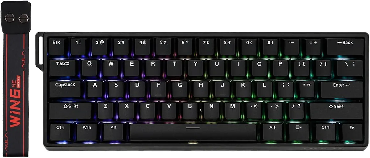Compact black 60% wired magnetic gaming keyboard with hall effect switches