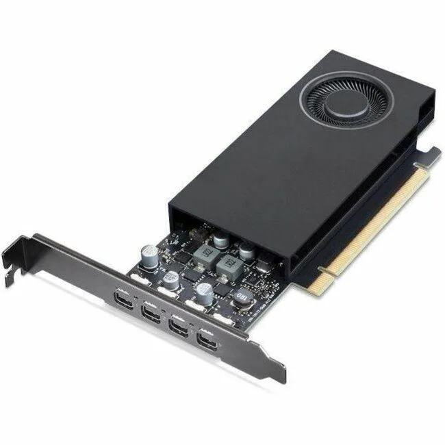 Black Lenovo RTX A400 graphics card with four Mini DisplayPort outputs