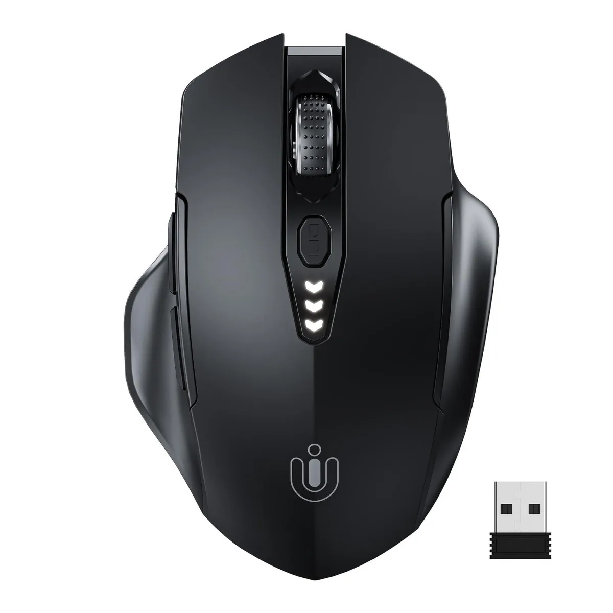 Matte black right-handed gaming mouse with 16 buttons, 95g