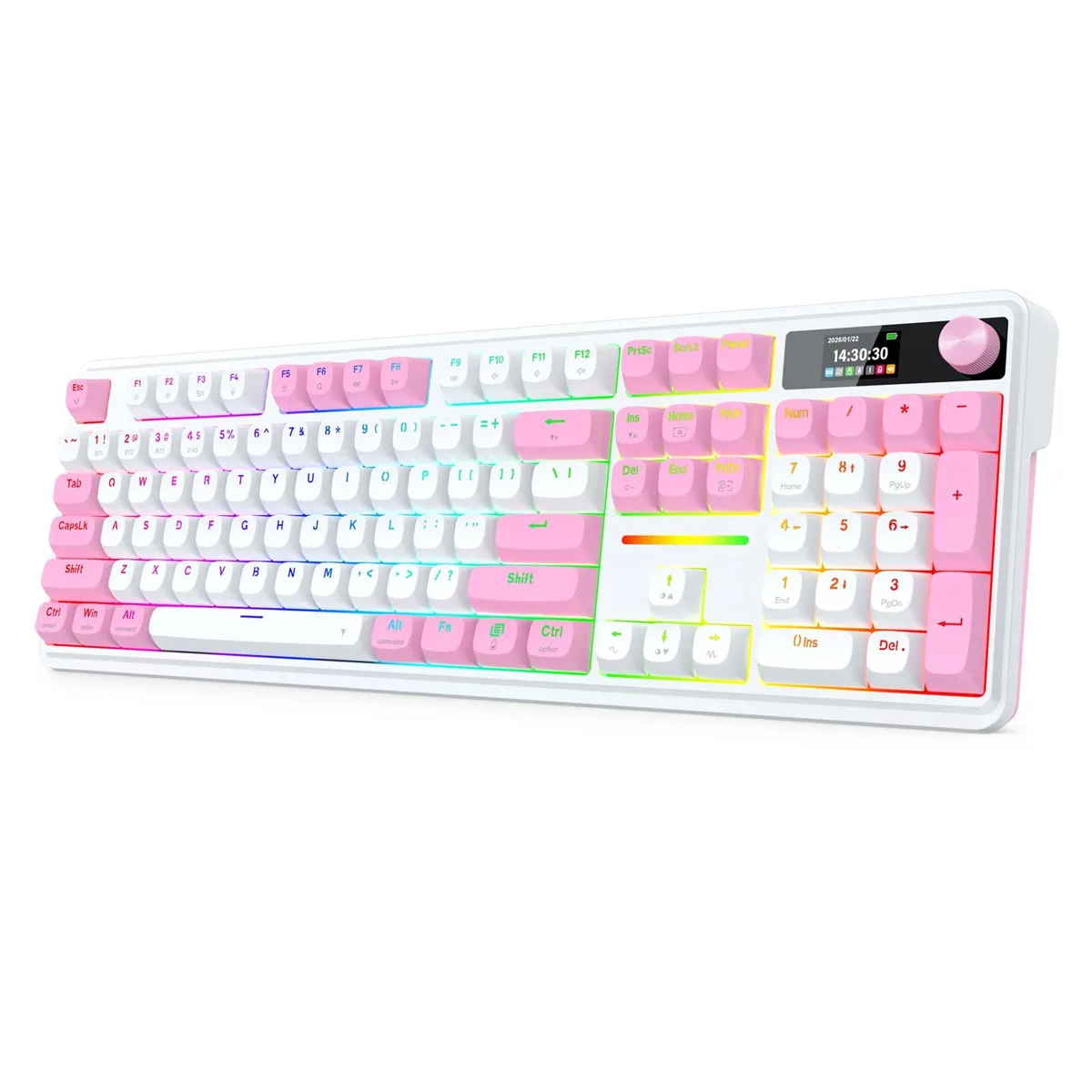 Black full-size mechanical keyboard with 1.14 inch TFT screen and rotary knob
