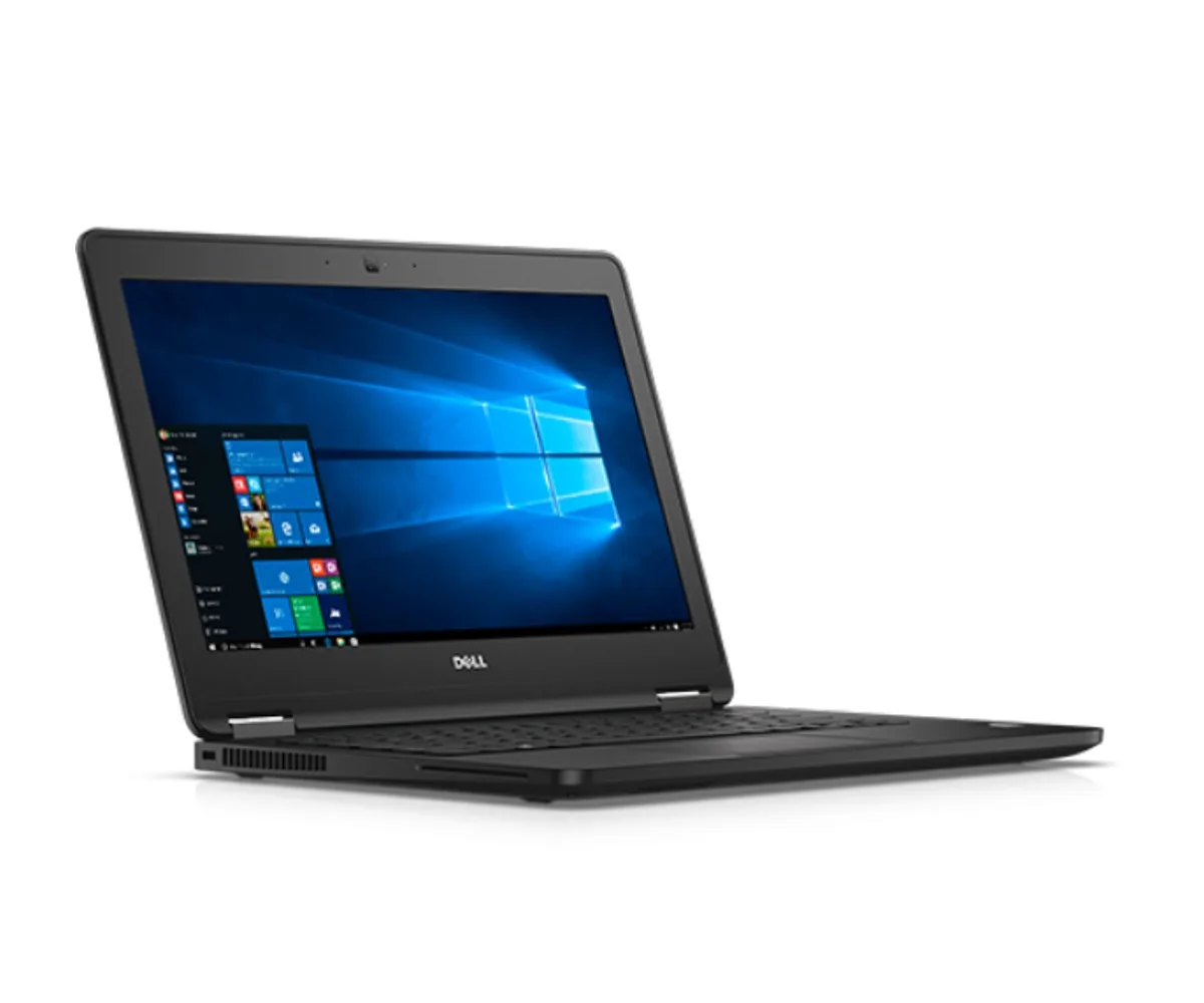 Black Dell Latitude E7270 laptop, 12.5 inch non-touch screen, minor crack on case, scratches on lid and bottom