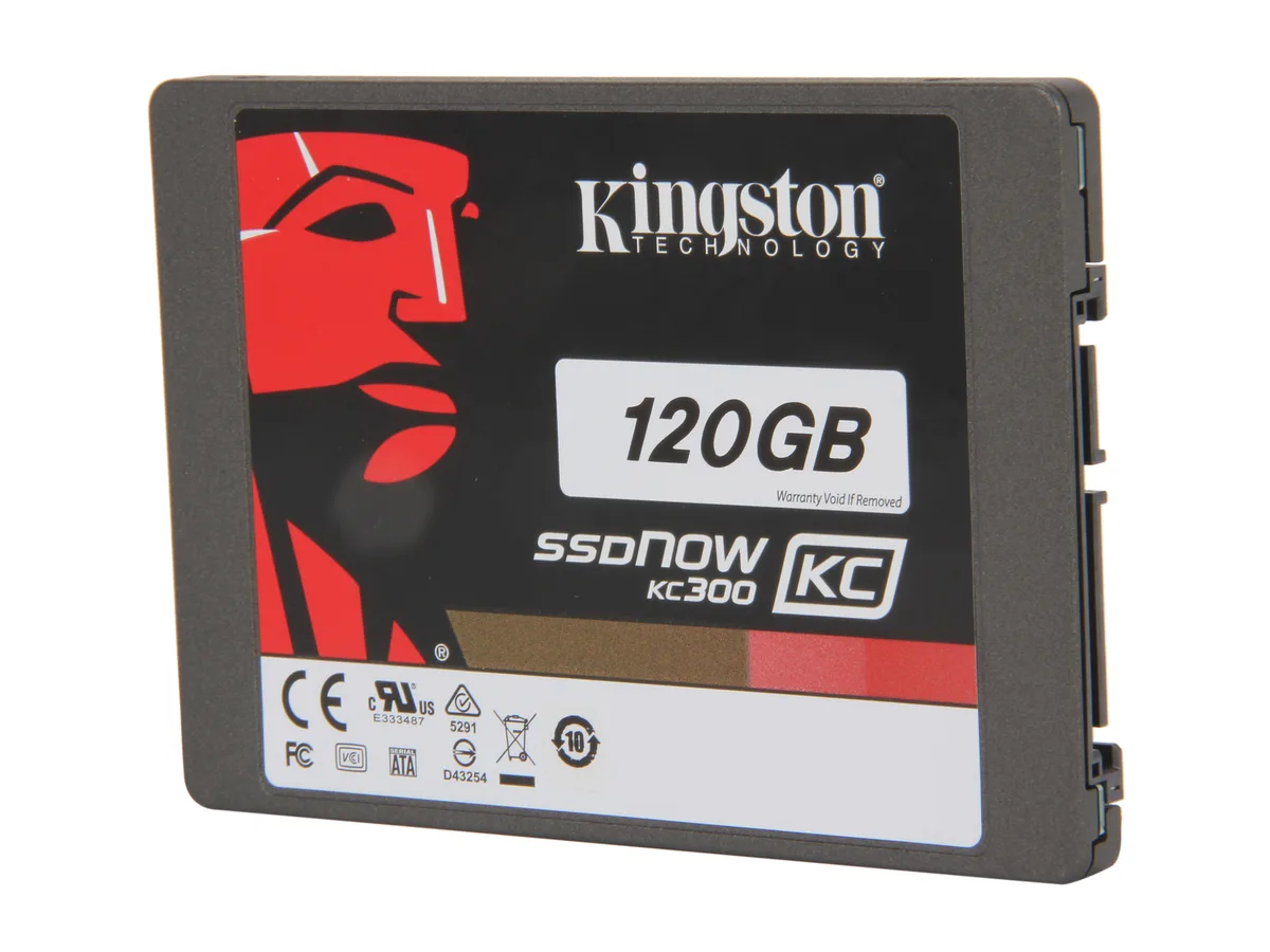 Rectangular 2.5 inch SATA SSD in black casing with label showing model and capacity
