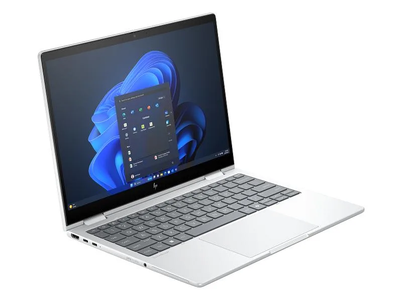 Silver 13 inch convertible laptop with flip hinge