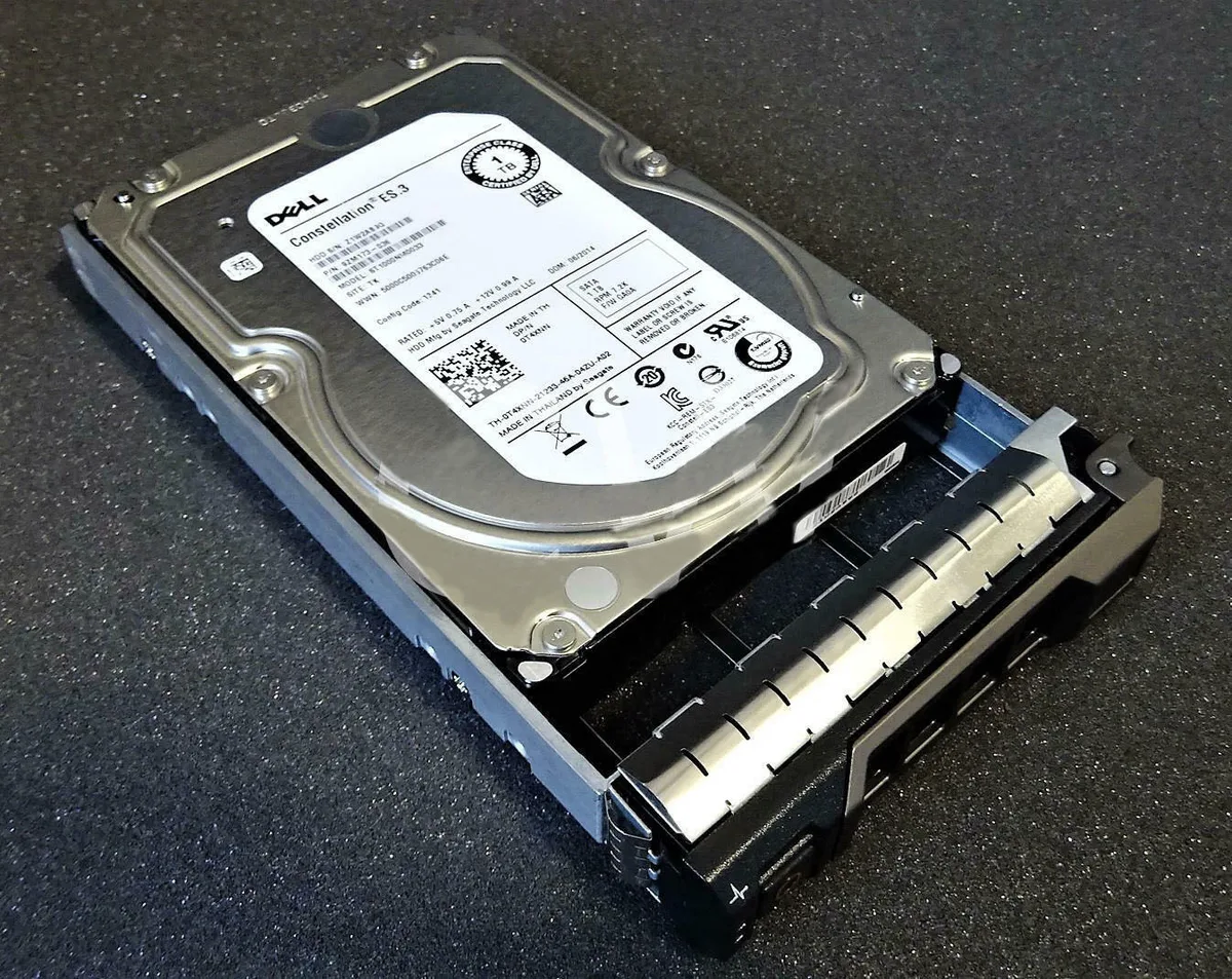 Silver rectangular 3.5-inch SATA hard drive with circuit board visible