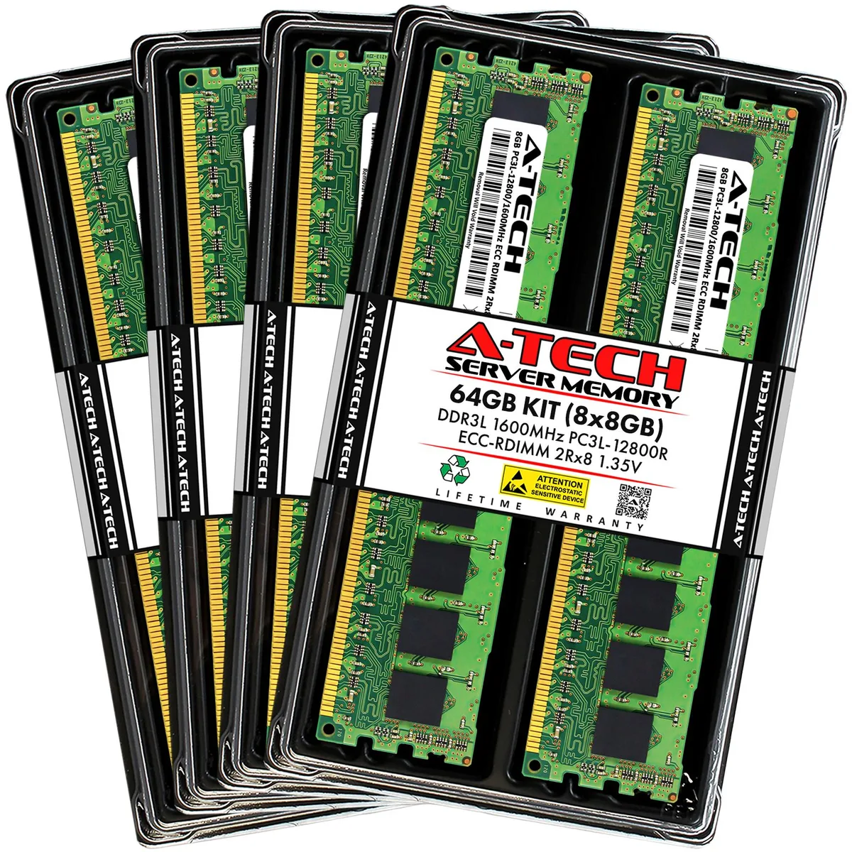 A-Tech A-Tech 64GB (8x8GB) DDR3L 1600 ECC RDIMM 2Rx8 1.35V Server RAM — product photo