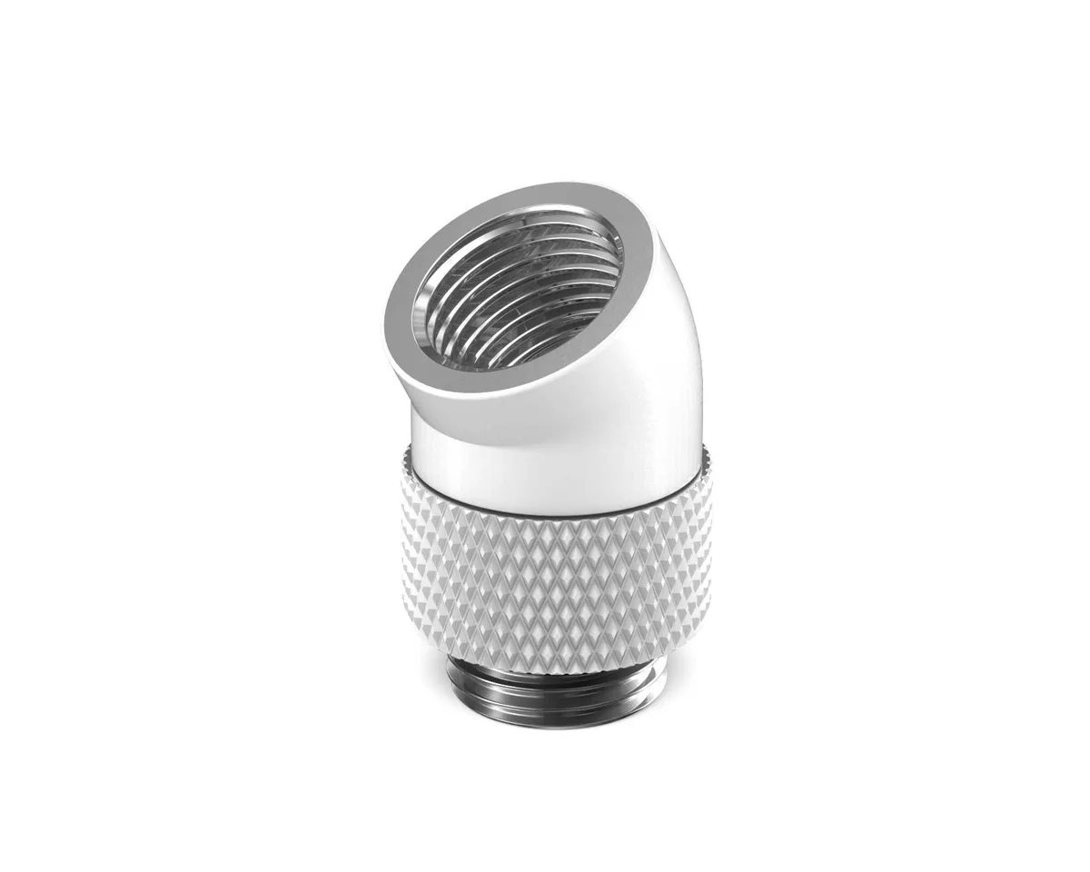 PrimoChill PrimoChill Male to Female G1/4 30 Degree Rotary Elbow Fitting Sky White diy cooling — produktfoto