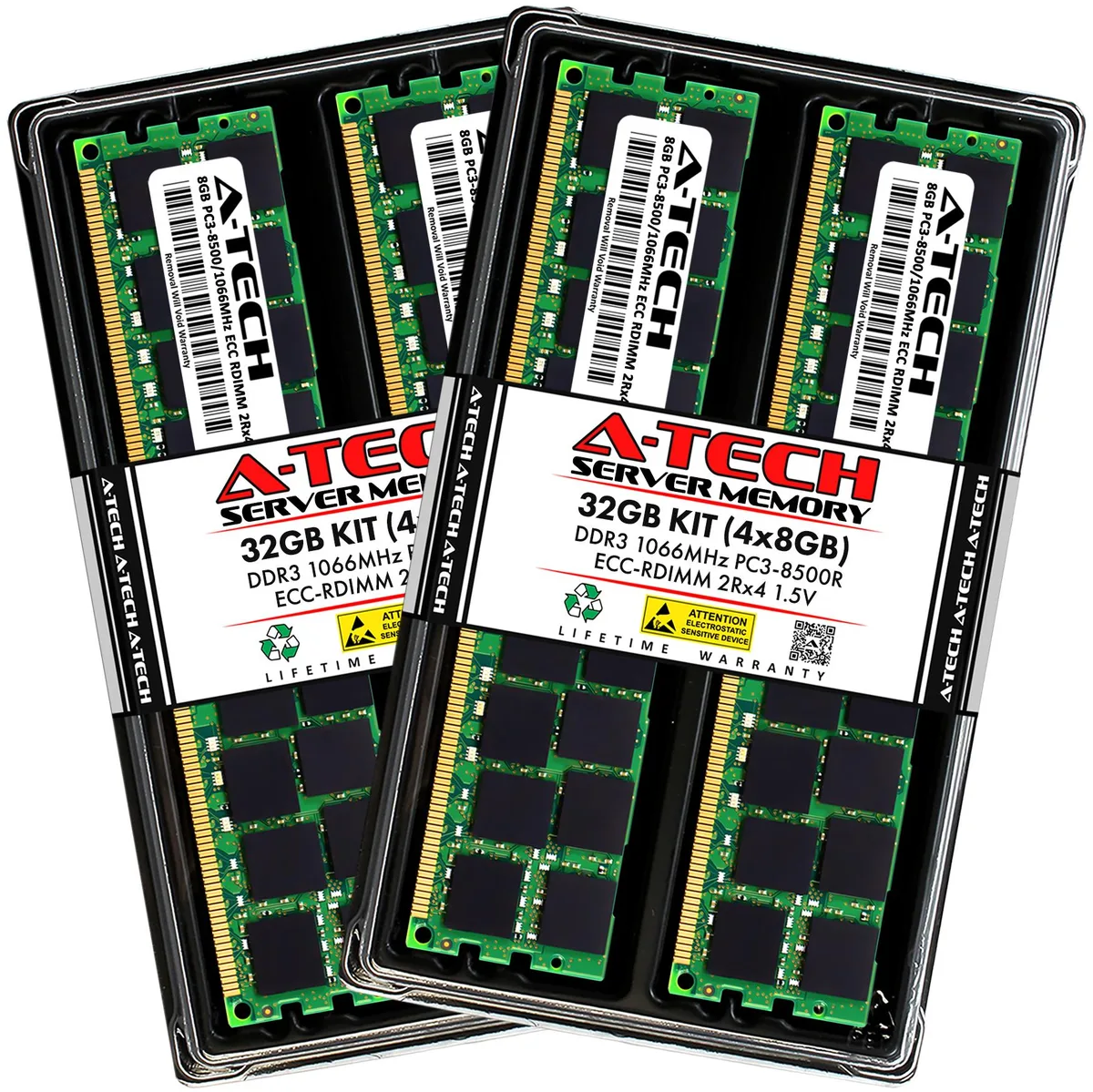 A-Tech A-Tech 32GB (4x8GB) DDR3 1066 ECC RDIMM 2Rx4 1.5V 240-Pin Server RAM — photo du produit