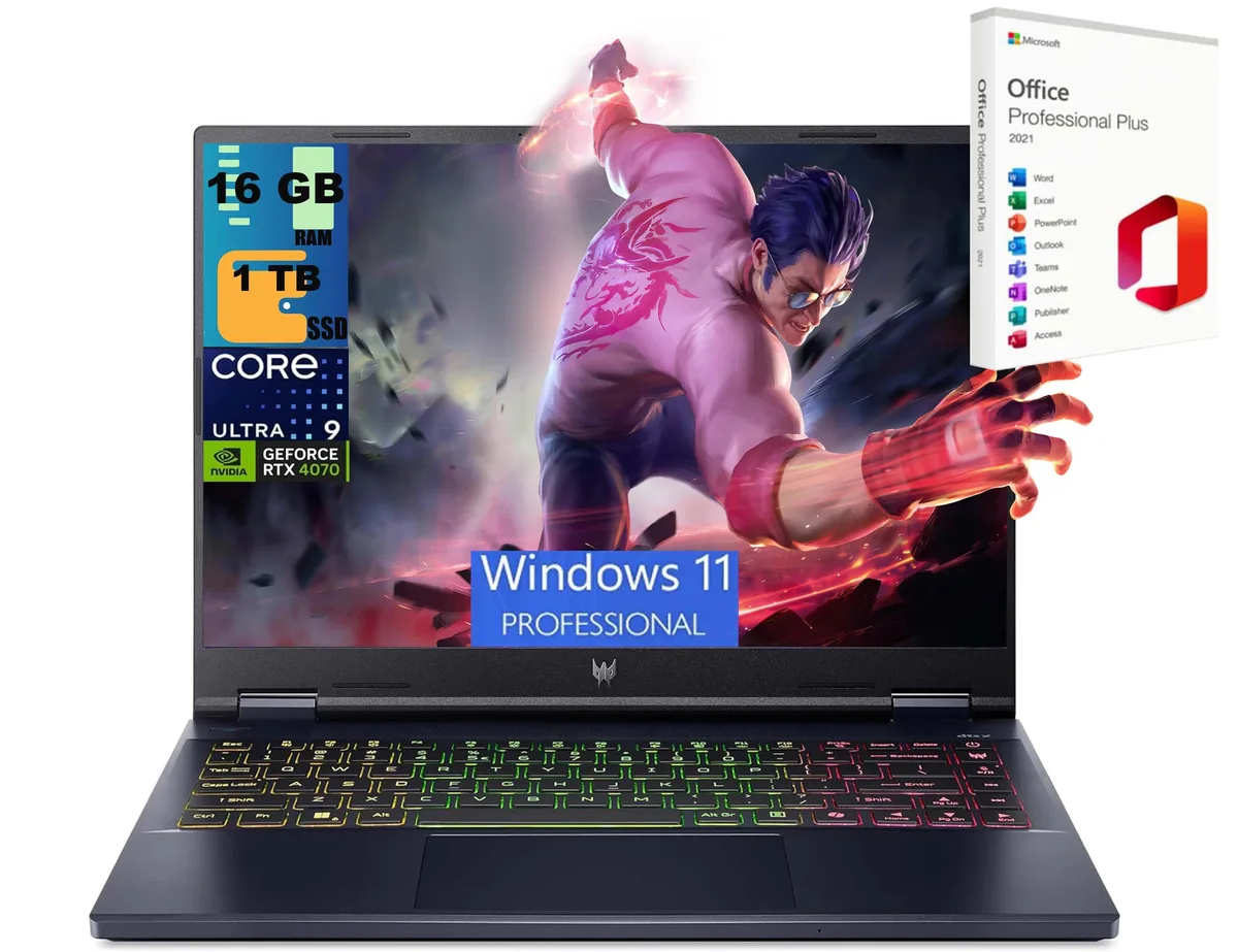 Black 14.5-inch gaming laptop with RGB backlit keyboard