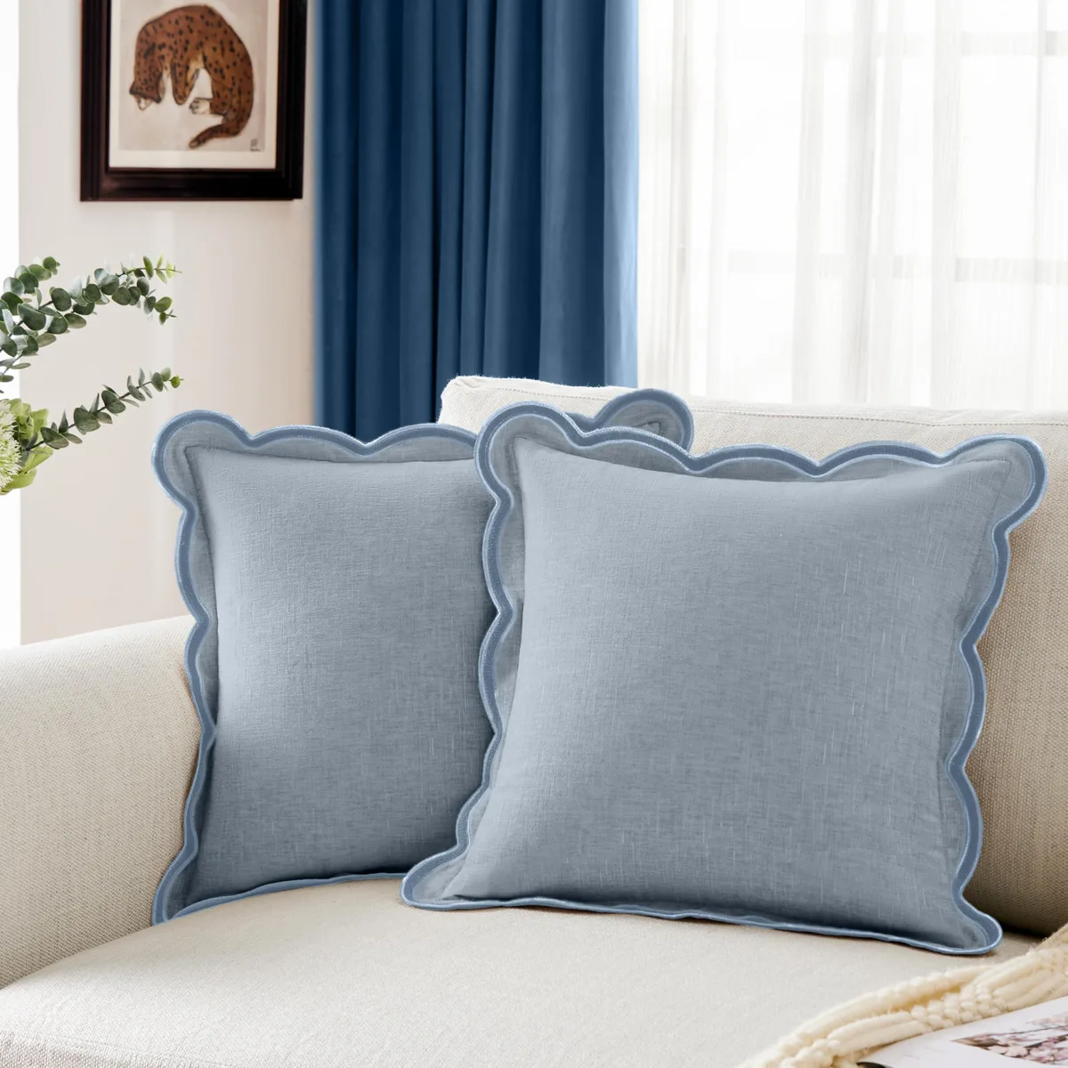 Ohocut scallopedpc Chenille Pillow Cover 2-Pack Misty Blue 18x18 Inch — 商品照片
