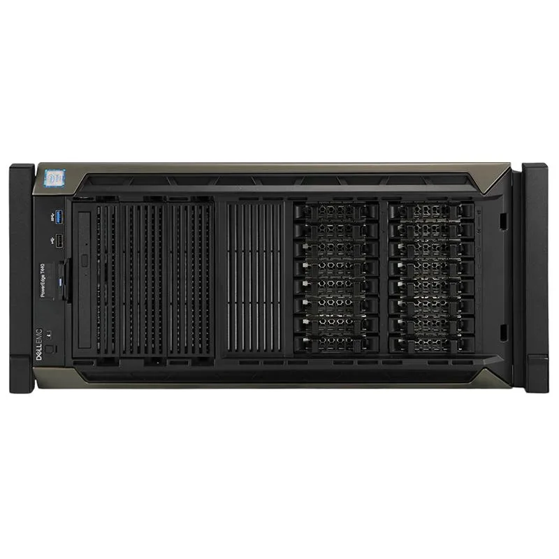 Silver 5U tower server with sixteen 2.5 inch drive bays and dual power supplies