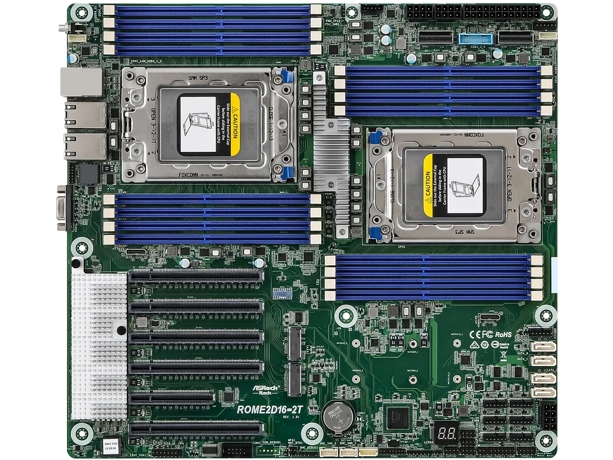 Green EEB server motherboard dual SP3 sockets sixteen DDR4 slots dual 10GbE RJ45 ports