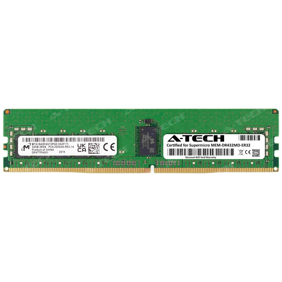 Green 288-pin DDR4 RDIMM module with black chips and silver label