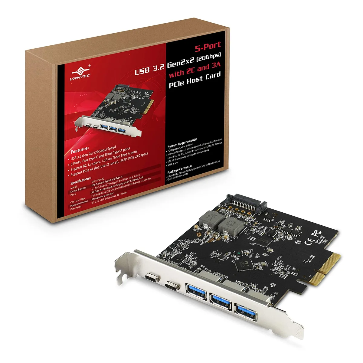 Vantec Vantec UGT-PC3A2C 5-Port USB 3.2 Gen2x2 PCIe Expansion Card — foto produk