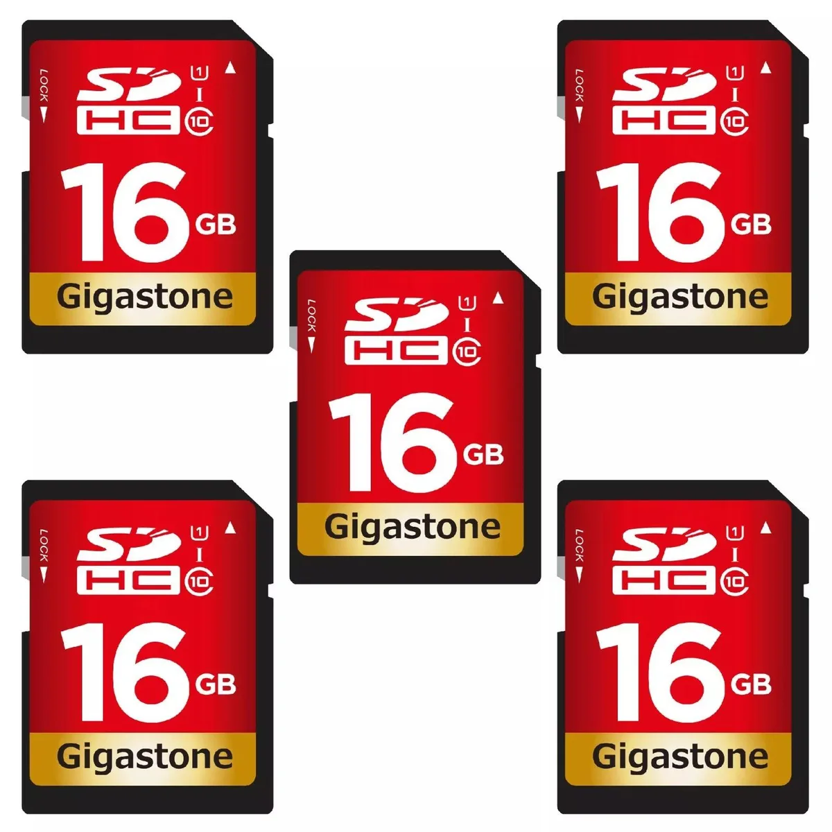 Gigastone Corporation Gigastone Corporation 16GB SDHC 5 Pack 80MB/s Class 10 U1 UHS-I with 5 mini cases — 제품 사진