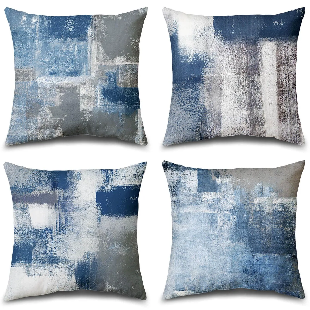  Balaena jwzt001 Set of 4 Blue Grey Abstract Pillow Covers 18 x 18 Inch Bedroom Accent — 商品照片