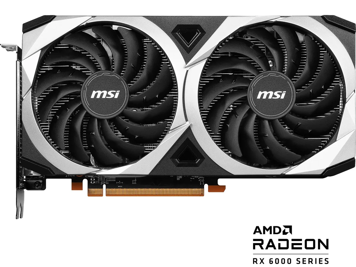 MSI Radeon RX 6600 graphics card with dual fans in black and grey finish
