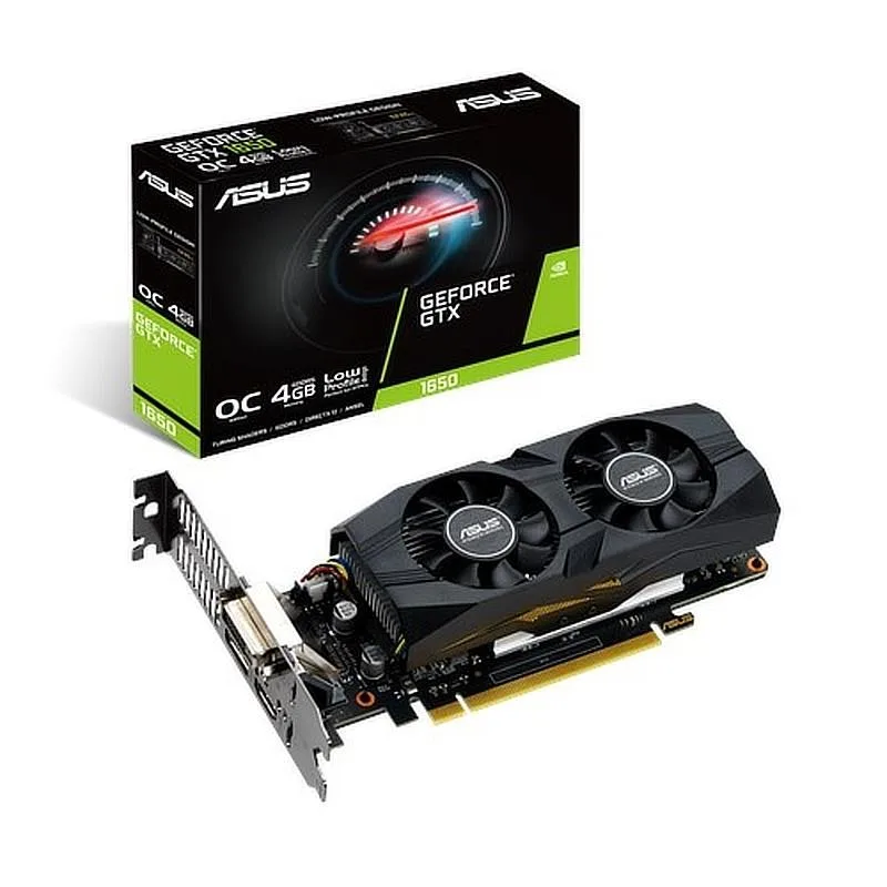 ASUS GeForce GTX 1650 low-profile graphics card with single fan and metal bracket