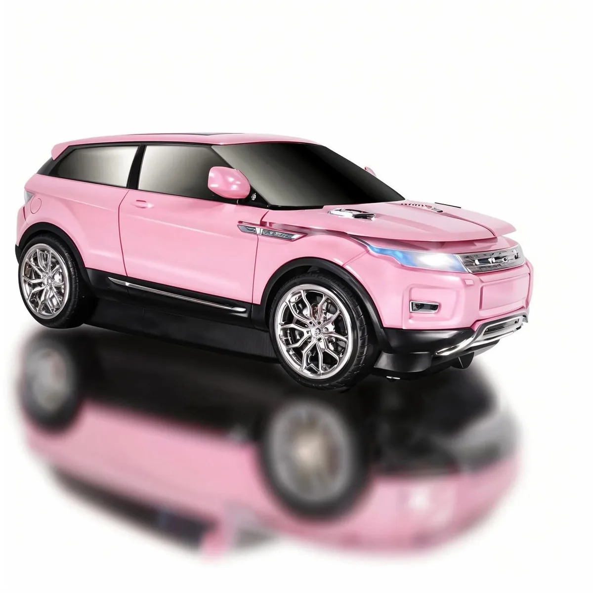 Small pink wireless mouse shaped like a sports car